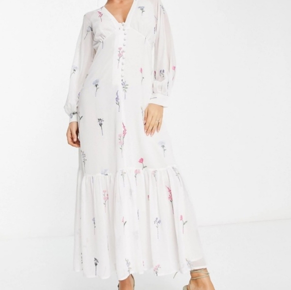 ASOS Floral White Maxi Dress Size 20 - Picture 6 of 7